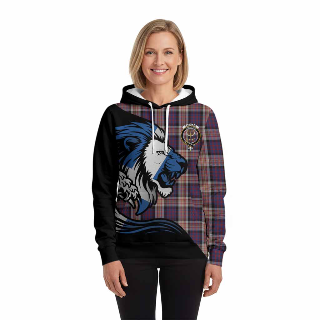 Carnegie Tartan Crest Hoodie Scottish Golden Lions Wave Flow