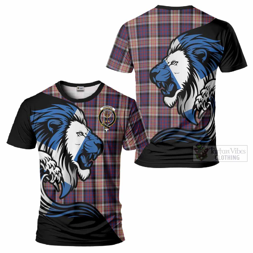 Carnegie Tartan Crest T-Shirt Scottish Golden Lions Wave Flow