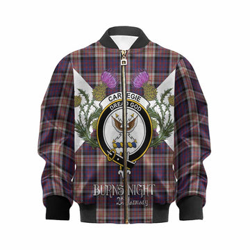 Carnegie Tartan Family Crest Kid Bomber Jacket Scottish Burns Night Thistle Floral