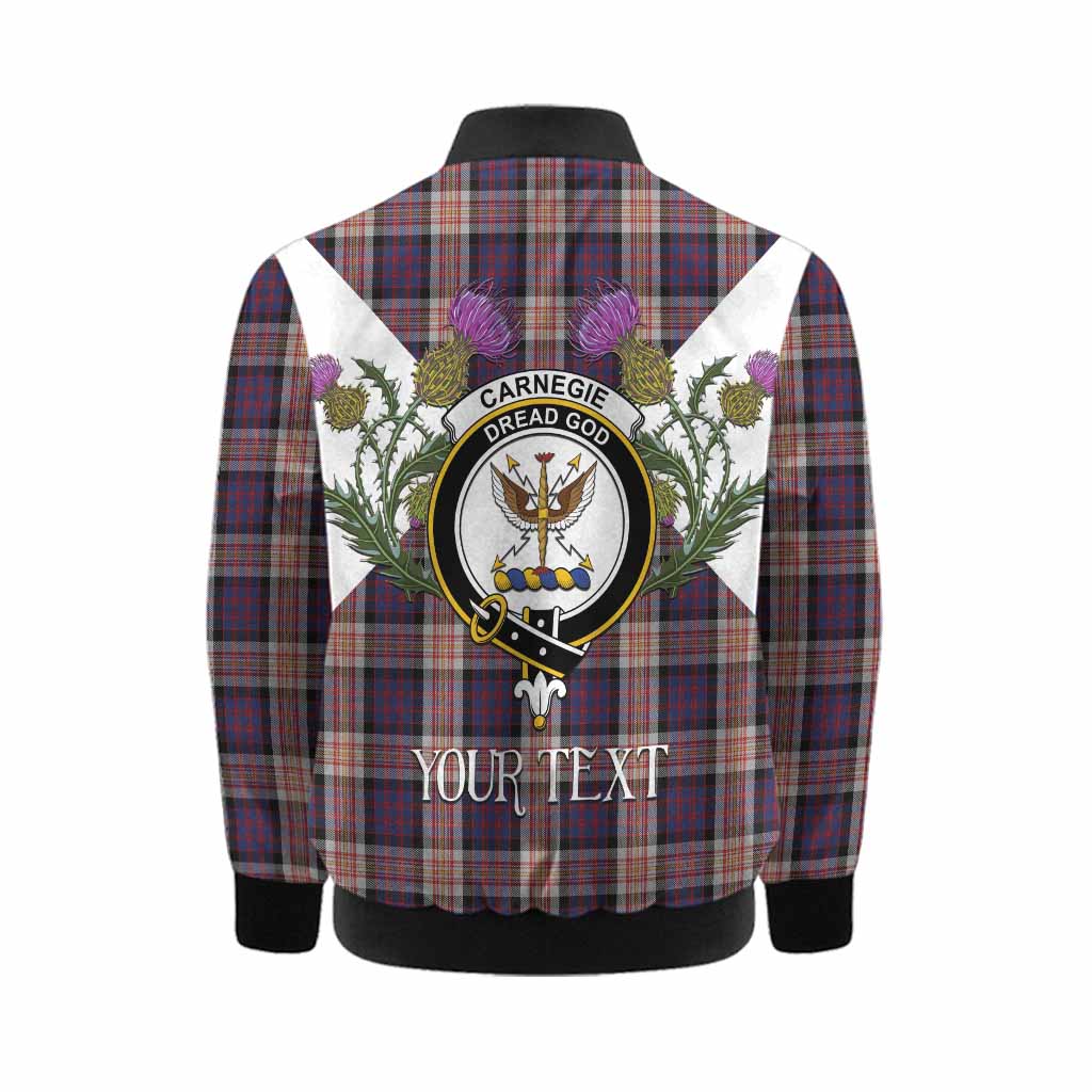 Carnegie Tartan Family Crest Kid Bomber Jacket Scottish Burns Night Thistle Floral