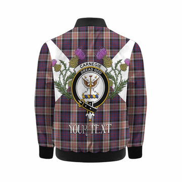 Carnegie Tartan Family Crest Kid Bomber Jacket Scottish Burns Night Thistle Floral