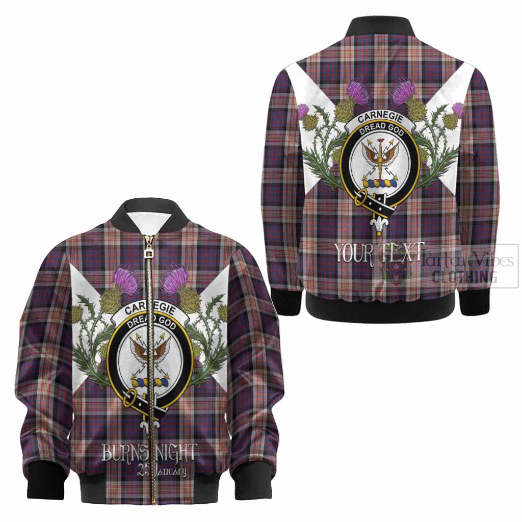 Carnegie Tartan Family Crest Kid Bomber Jacket Scottish Burns Night Thistle Floral