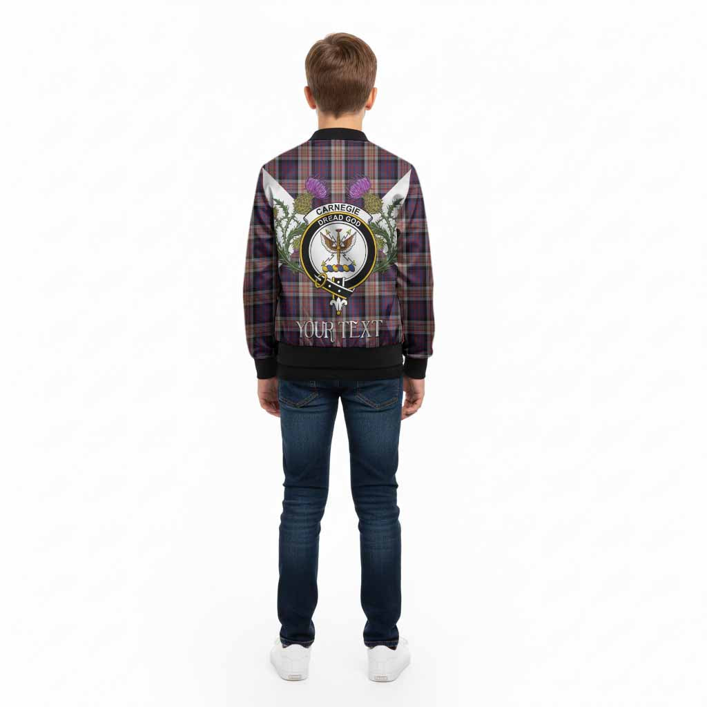 Carnegie Tartan Family Crest Kid Bomber Jacket Scottish Burns Night Thistle Floral