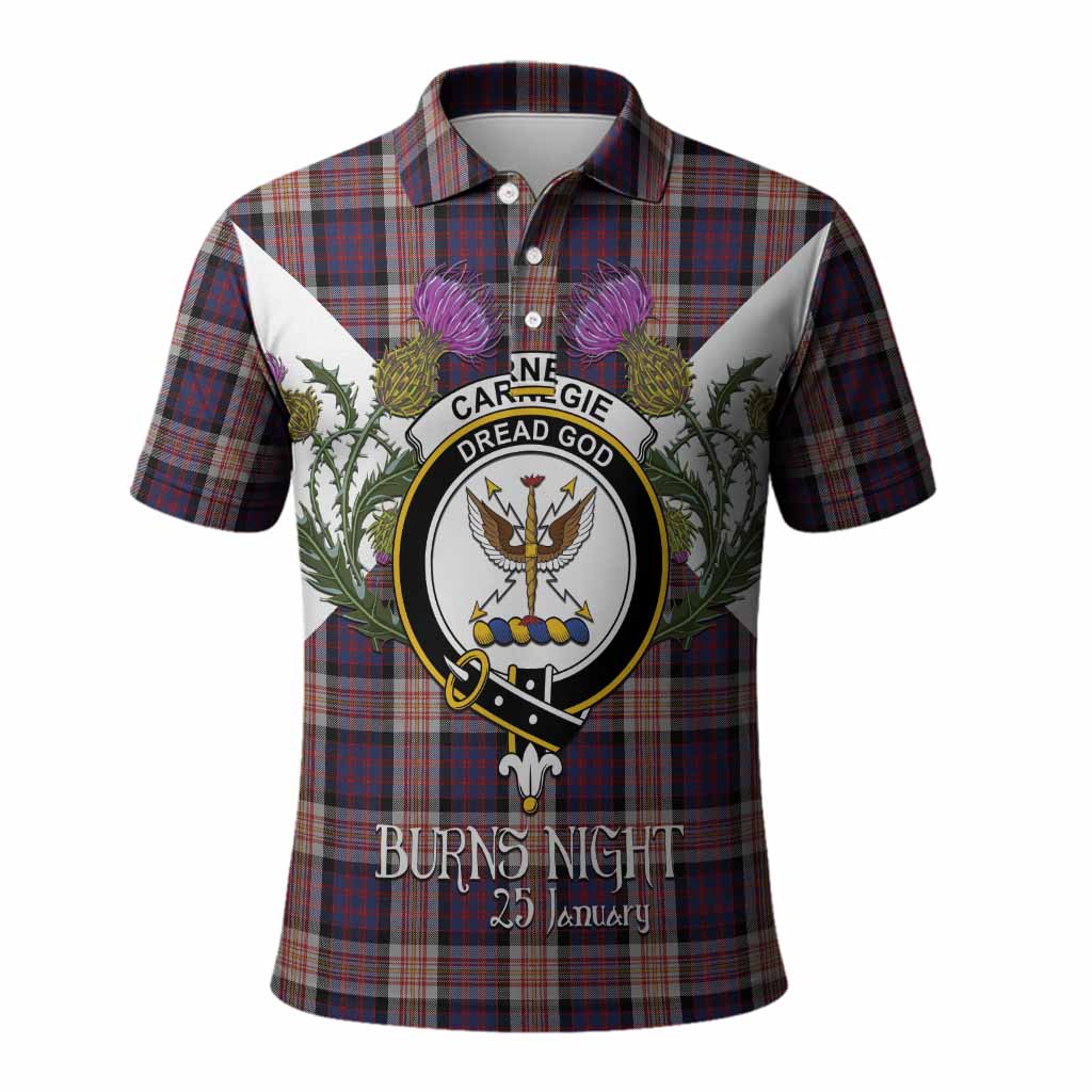 Carnegie Tartan Family Crest Polo Shirt Scottish Burns Night Thistle Floral