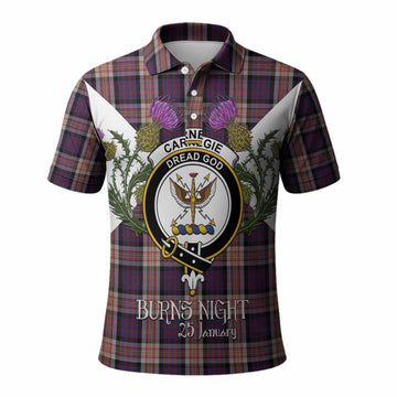 Carnegie Tartan Family Crest Polo Shirt Scottish Burns Night Thistle Floral