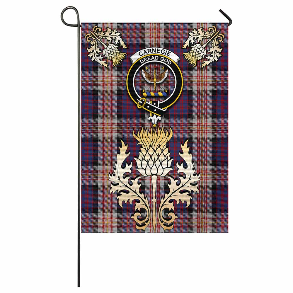 Carnegie Tartan Garden Flag with Golden Regal Scottish Thistle Emblem - Tartan Vibes Clothing