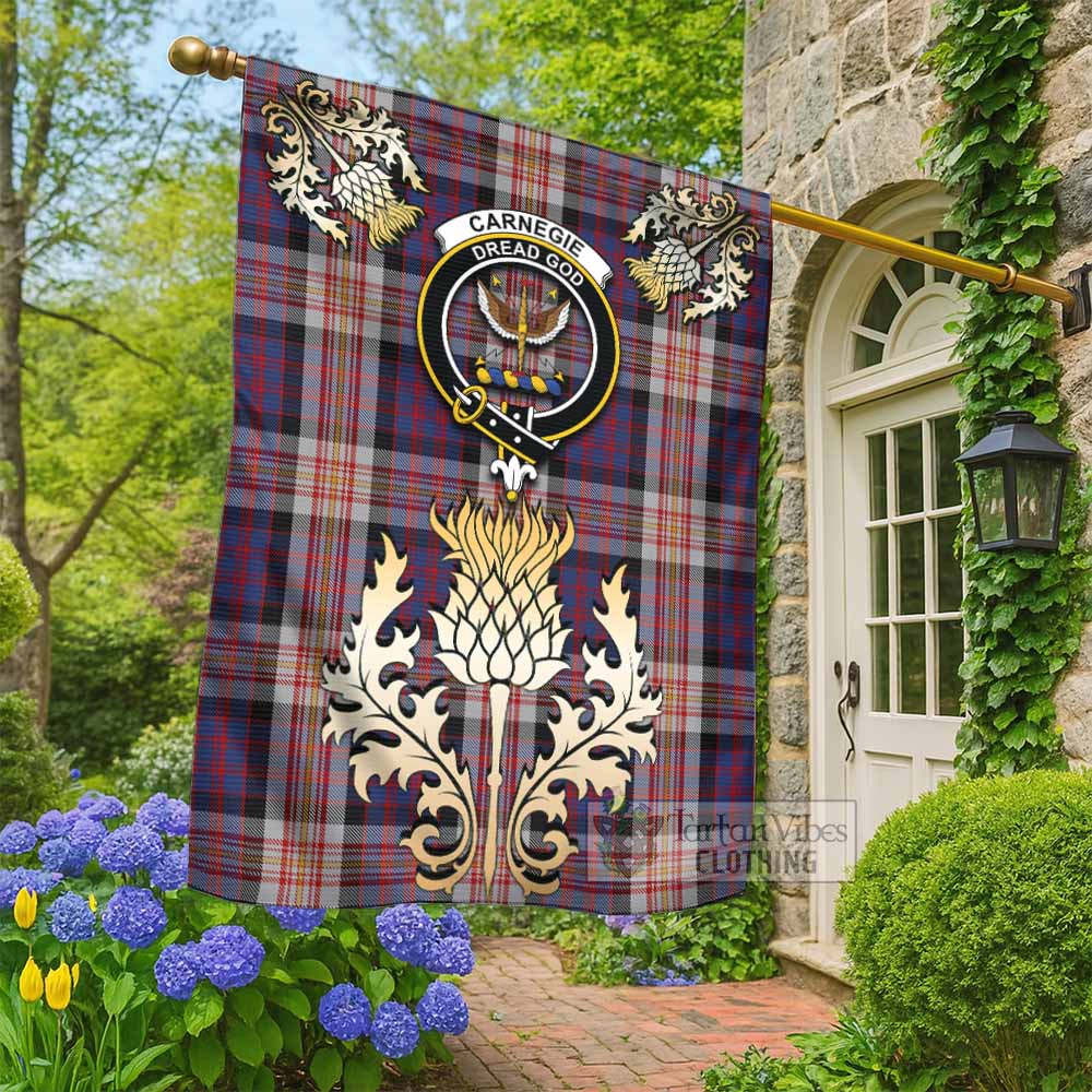 Carnegie Tartan Garden Flag with Golden Regal Scottish Thistle Emblem - Tartan Vibes Clothing