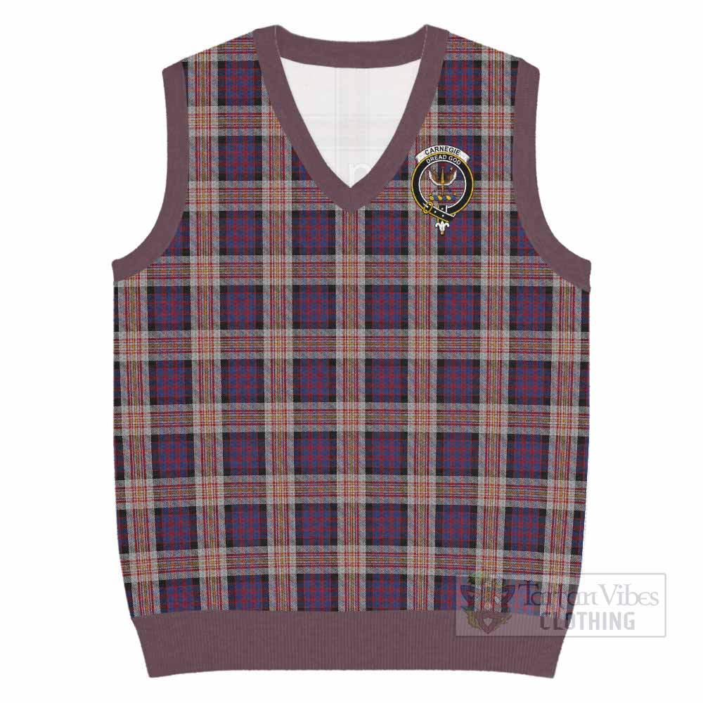 Carnegie Tartan Knitted V-Neck Vest with Family Crest - Tartan Vibes Clothing