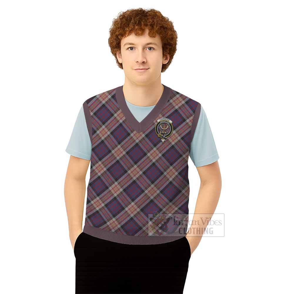 Carnegie Tartan Knitted V-Neck Vest with Family Crest Cross Style