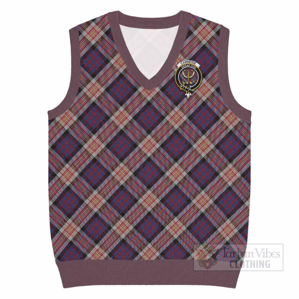 Carnegie Tartan Knitted V-Neck Vest with Family Crest Cross Style