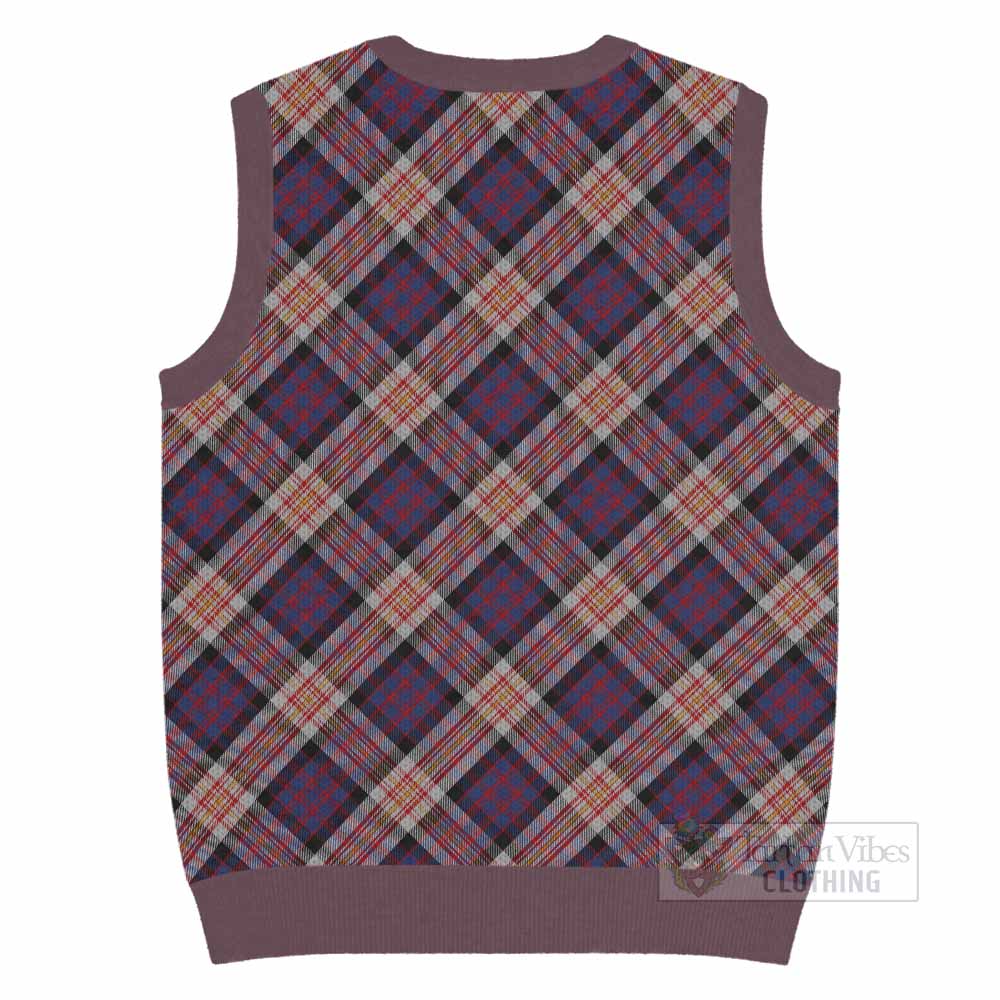 Carnegie Tartan Knitted V-Neck Vest with Family Crest Cross Style