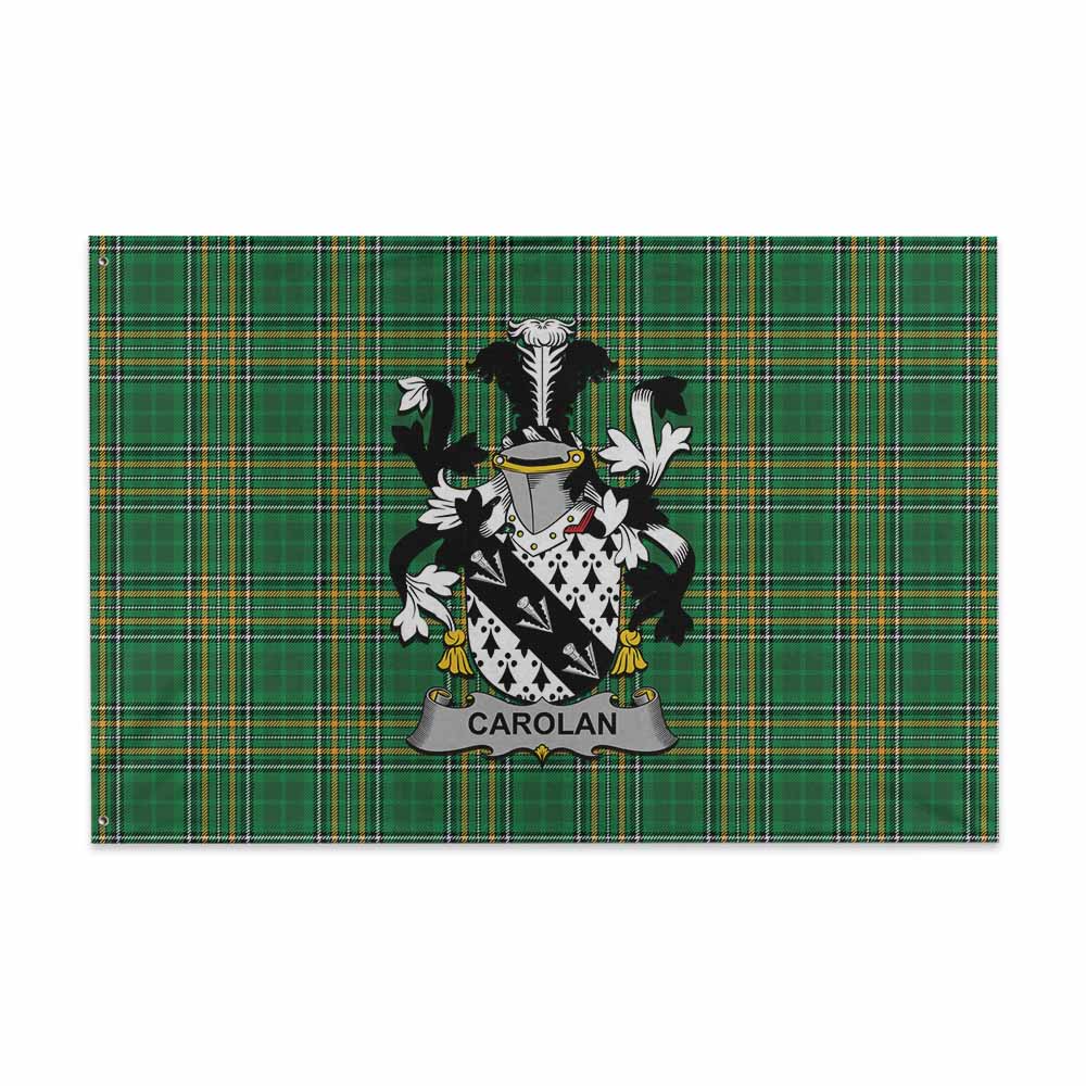 Tartan Vibes Clothing Carolan Irish Clan Tartan House Flag with Coat of Arms