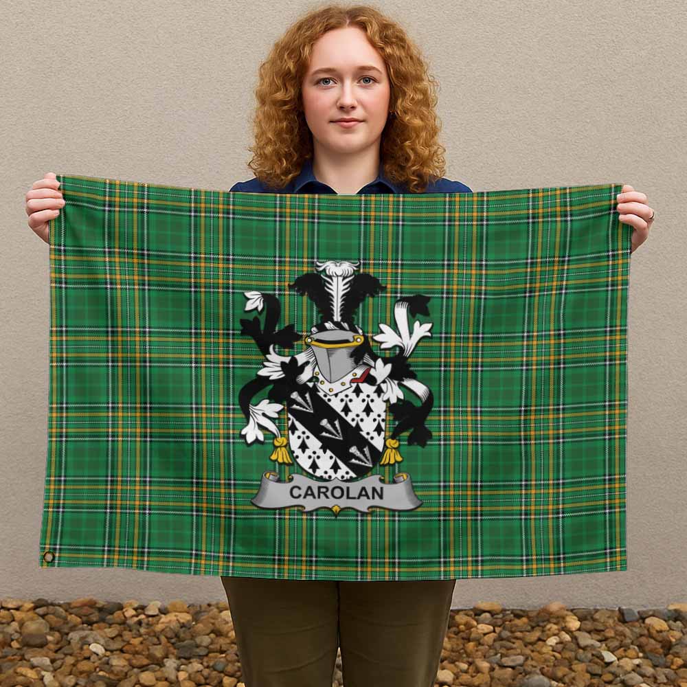 Tartan Vibes Clothing Carolan Irish Clan Tartan House Flag with Coat of Arms
