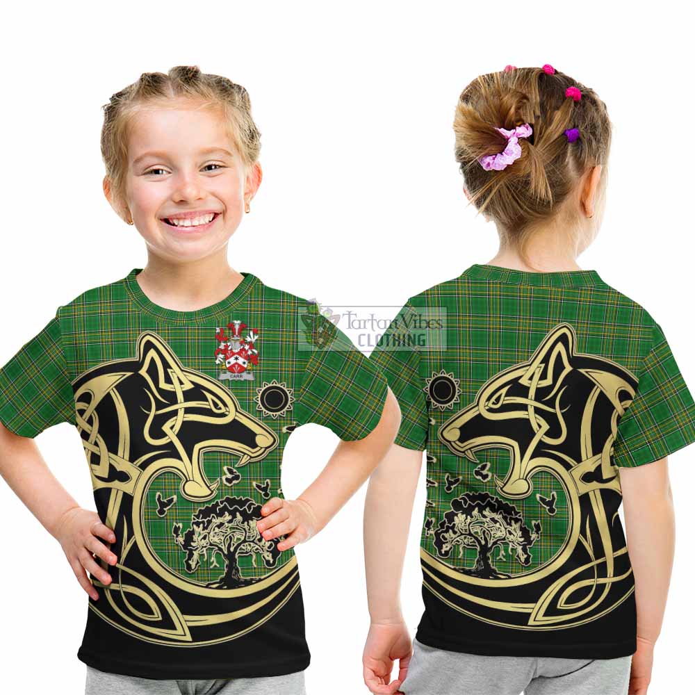 Tartan Vibes Clothing Carr Irish Tartan Kid T-Shirt with Coat of Arms Celtic Wolf Style
