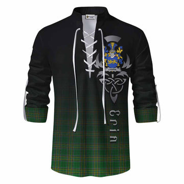 Carrie Irish Clan Ghillie Kilt Shirt with Coat of Arms Erin Go Bragh Celtic Inspired