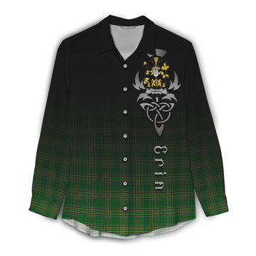 Tartan Vibes Clothing Carroll Irish Clan Women's Casual Shirt with Coat of Arms Erin Go Bragh Celtic Inspired