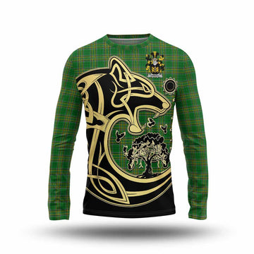 Carroll Irish Tartan Long Sleeve T-Shirt with Coat of Arms Celtic Wolf Style Unisex - Tartan Vibes Clothing