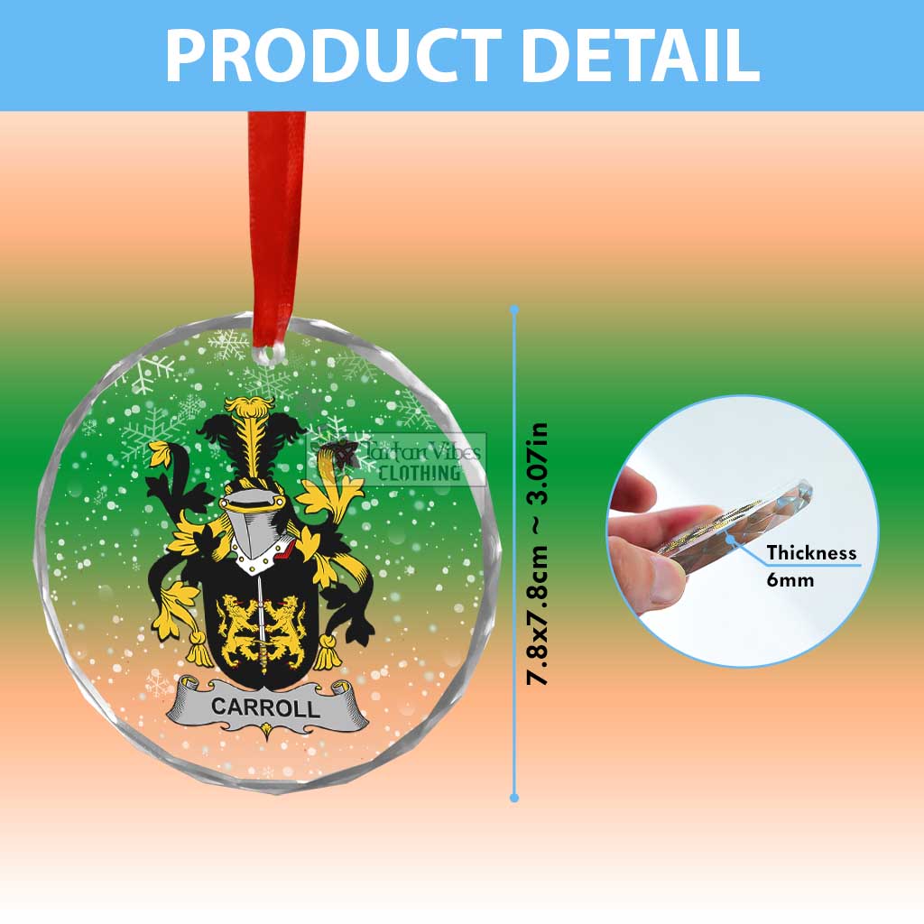 Tartan Vibes Clothing Carroll Irish Clan Christmas Glass Ornament with Coat of Arms