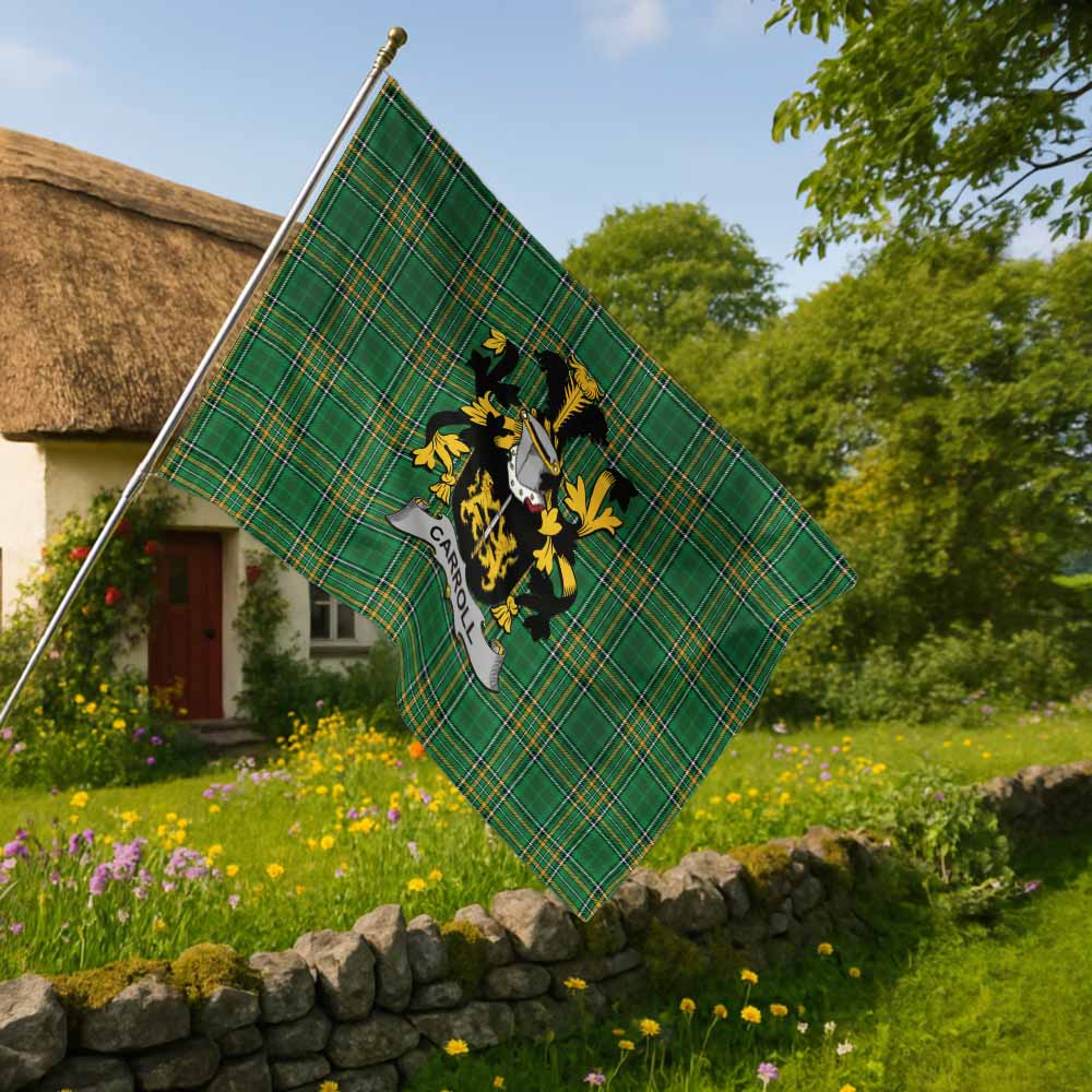 Tartan Vibes Clothing Carroll Irish Clan Tartan House Flag with Coat of Arms