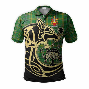 Tartan Vibes Clothing Carron Irish Tartan Polo Shirt with Coat of Arms Celtic Wolf Style