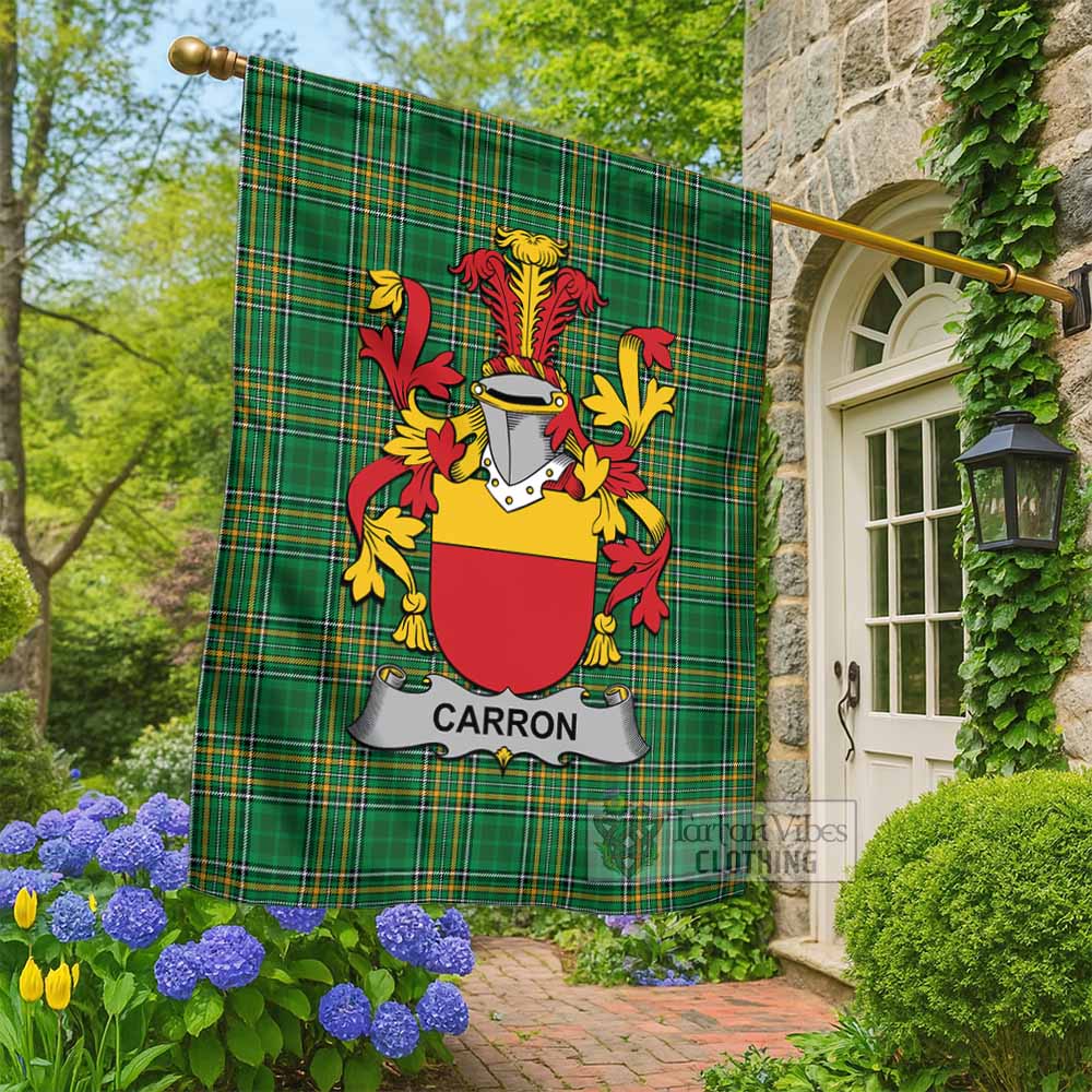 Carron Irish Clan Tartan Flag with Coat of Arms