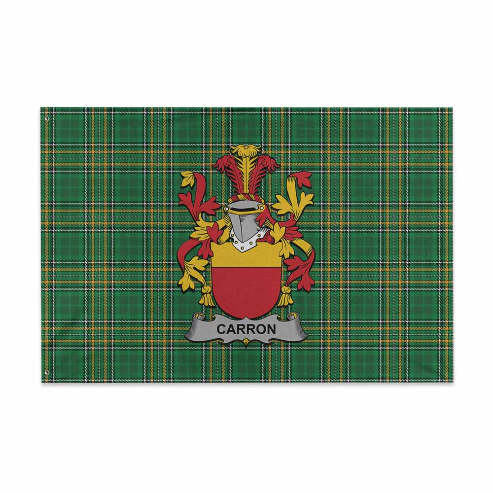 Tartan Vibes Clothing Carron Irish Clan Tartan House Flag with Coat of Arms