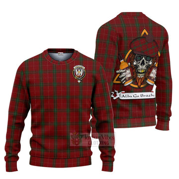 Tartan Vibes Clothing Carruthers Tartan Knitted Sweater with Family Crest and Bearded Skull Holding Bottles of Whiskey