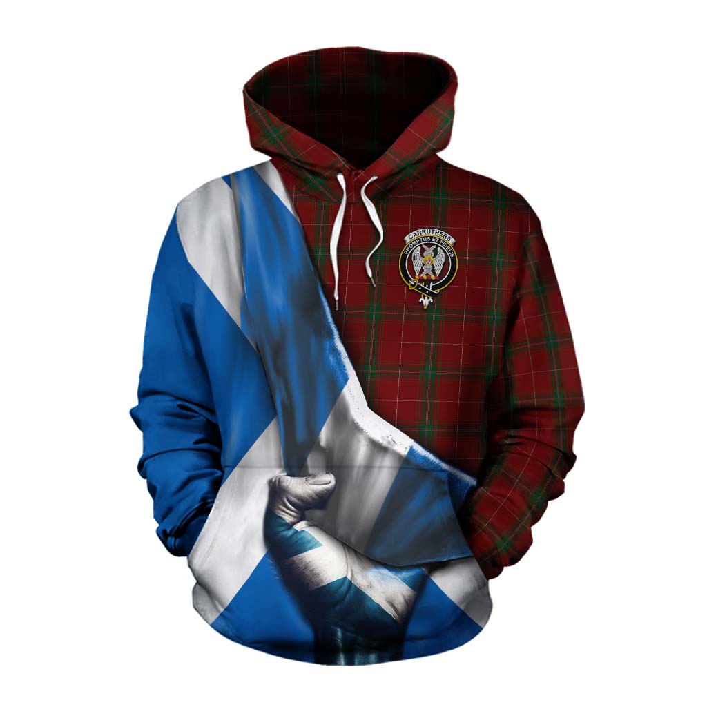 Tartan Vibes Clothing Carruthers Tartan Cotton Hoodie with Family Crest Scotland Patriotic Style