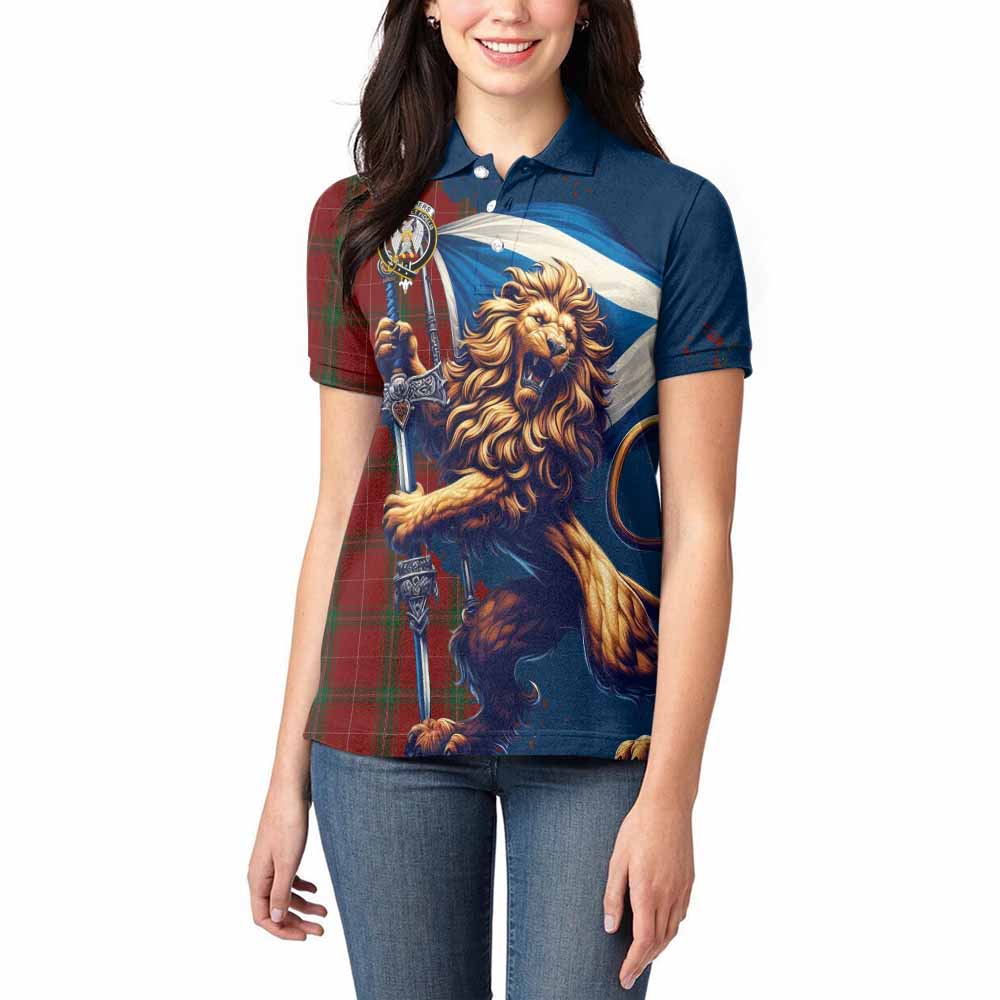 Tartan Vibes Clothing Carruthers Tartan Family Crest Women's Polo Shirt with Scottish Majestic Lion