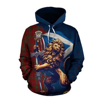 Tartan Vibes Clothing Carruthers Tartan Family Crest Cotton Hoodie with Scottish Majestic Lion
