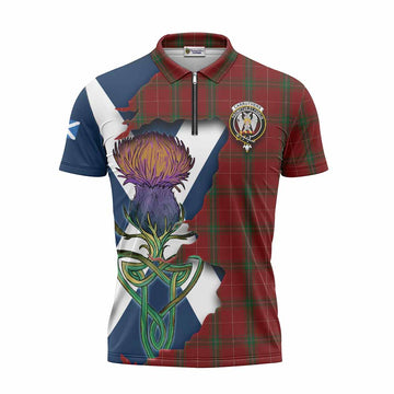 Carruthers Tartan Family Crest Zipper Polo Shirt Scottish Thistle Celtic Inspired