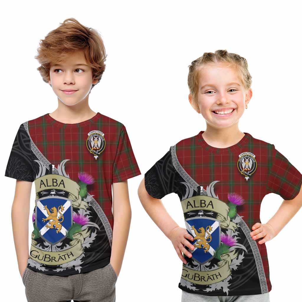 Tartan Vibes Clothing Carruthers Tartan Family Crest Kid T-Shirt Lion Rampant Royal Thistle Shield Celtic Inspired
