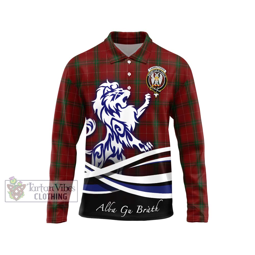 Carruthers Tartan Long Sleeve Polo Shirt with Alba Gu Brath Regal Lion Emblem Unisex - Tartanvibesclothing Shop