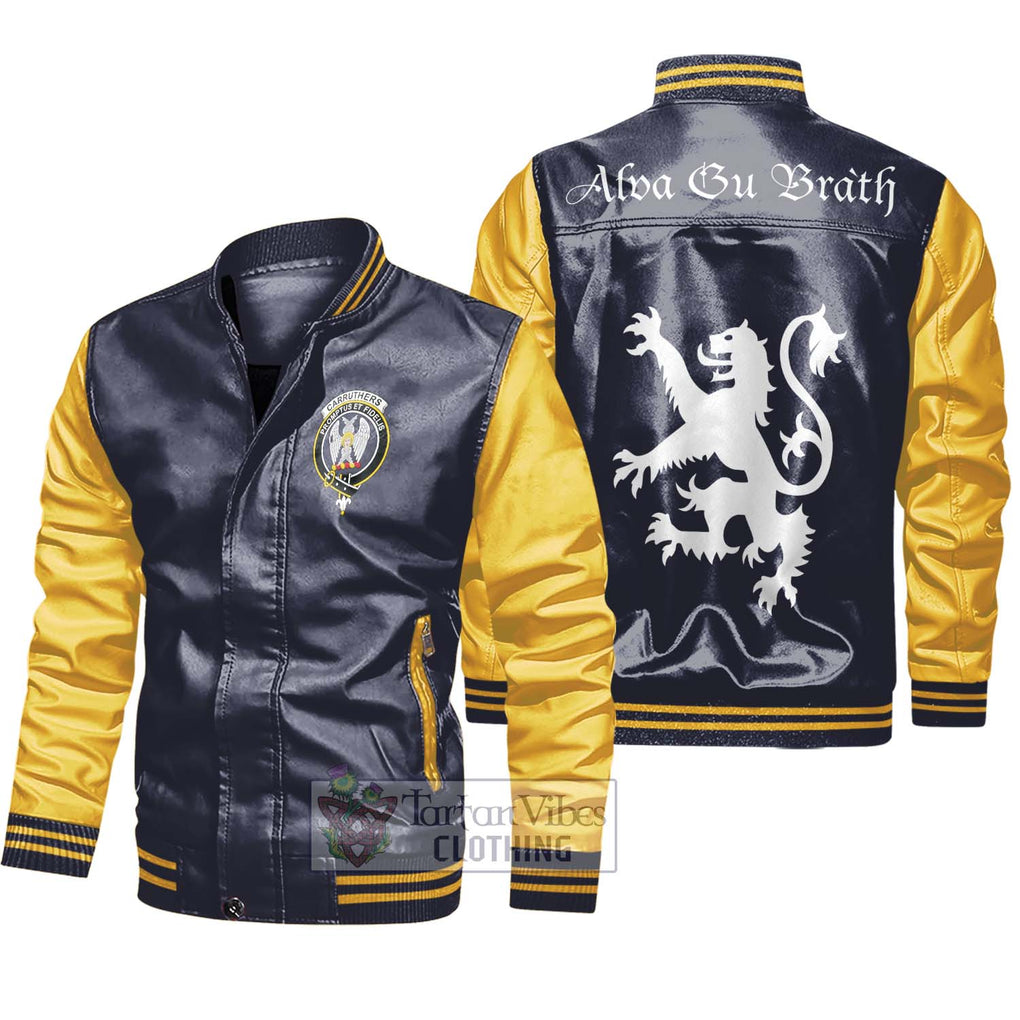 Carruthers Family Crest Leather Bomber Jacket Lion Rampant Alba Gu Brath Style Black - Yellow Unisex - 2D-tartanvibesclothing