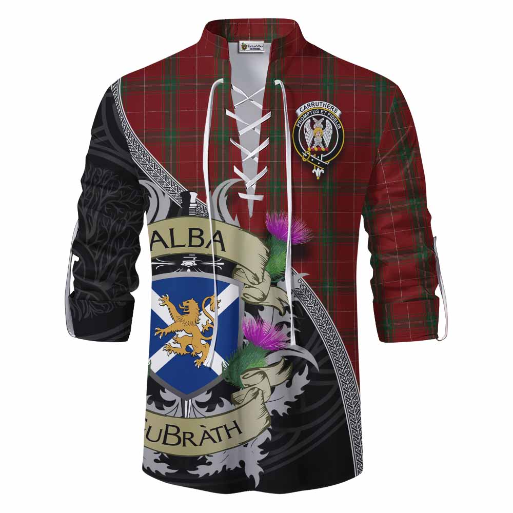 Tartan Vibes Clothing Carruthers Tartan Family Crest Ghillie Kilt Shirt Lion Rampant Royal Thistle Shield Celtic Inspired