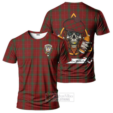 Tartan Vibes Clothing Carruthers Tartan T-Shirt with Family Crest and Bearded Skull Holding Bottles of Whiskey