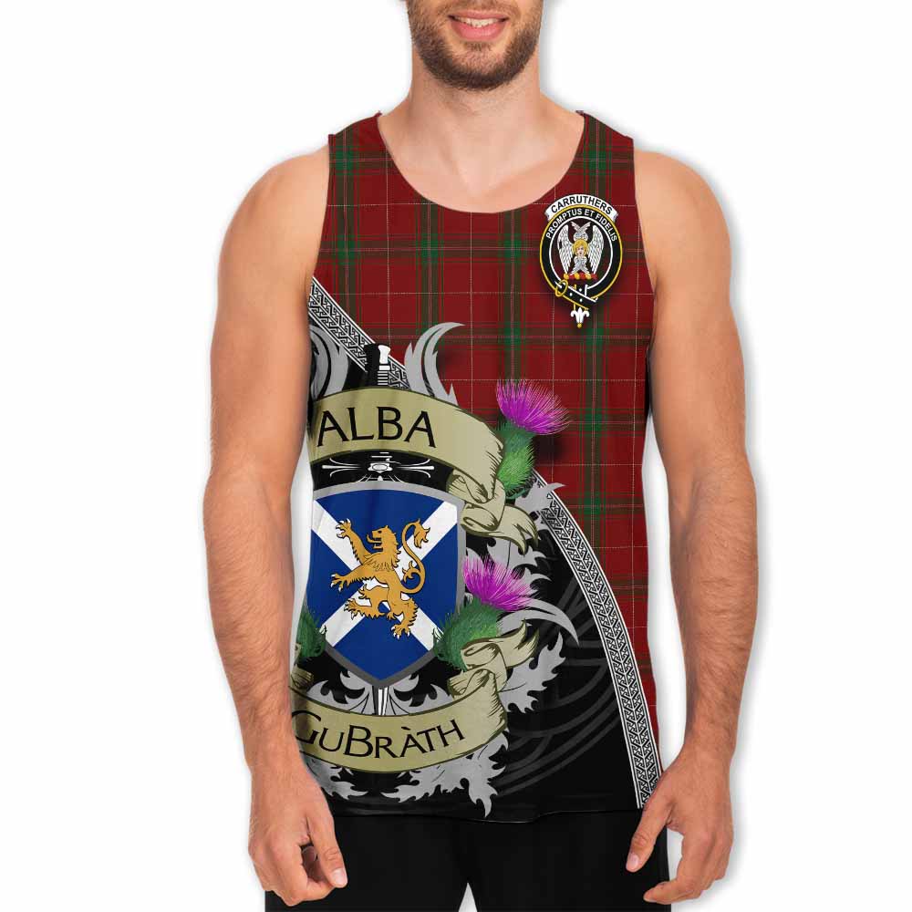 Tartan Vibes Clothing Carruthers Tartan Family Crest Men's Tank Top Lion Rampant Royal Thistle Shield Celtic Inspired