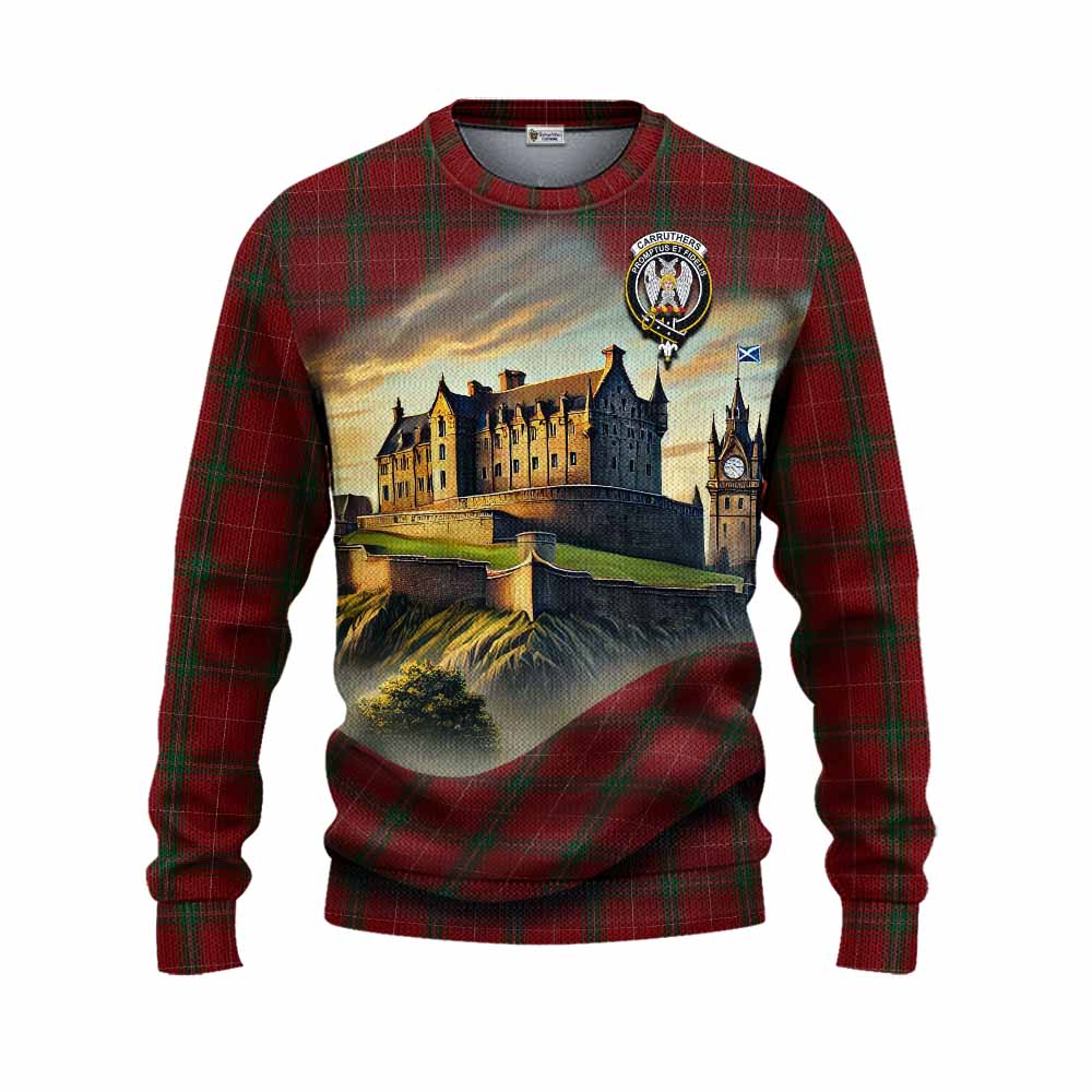 Tartan Vibes Clothing Carruthers Tartan Family Crest Knitted Sweater with Scottish Ancient Castle Style