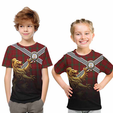 Carruthers Crest Tartan Kid T-Shirt with Golden Lion Emblem Celtic Style