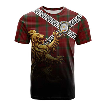 Carruthers Crest Tartan Cotton T-shirt with Golden Lion Emblem Celtic Style