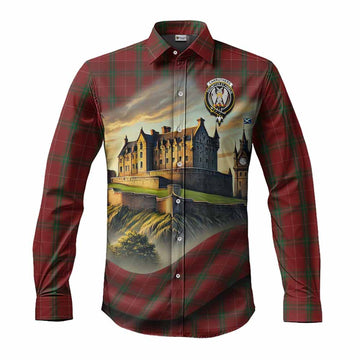 Carruthers Tartan Family Crest Long Sleeve Button Shirt with Scottish Ancient Castle Style