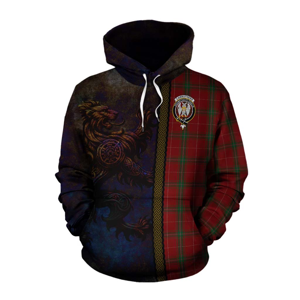 Tartan Vibes Clothing Carruthers Tartan Family Crest Cotton Hoodie Alba Gu Brath Be Brave Lion Ancient Style