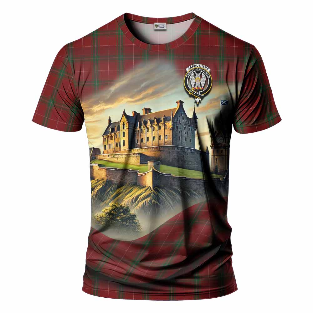 Tartan Vibes Clothing Carruthers Tartan Family Crest T-Shirt with Scottish Ancient Castle Stype