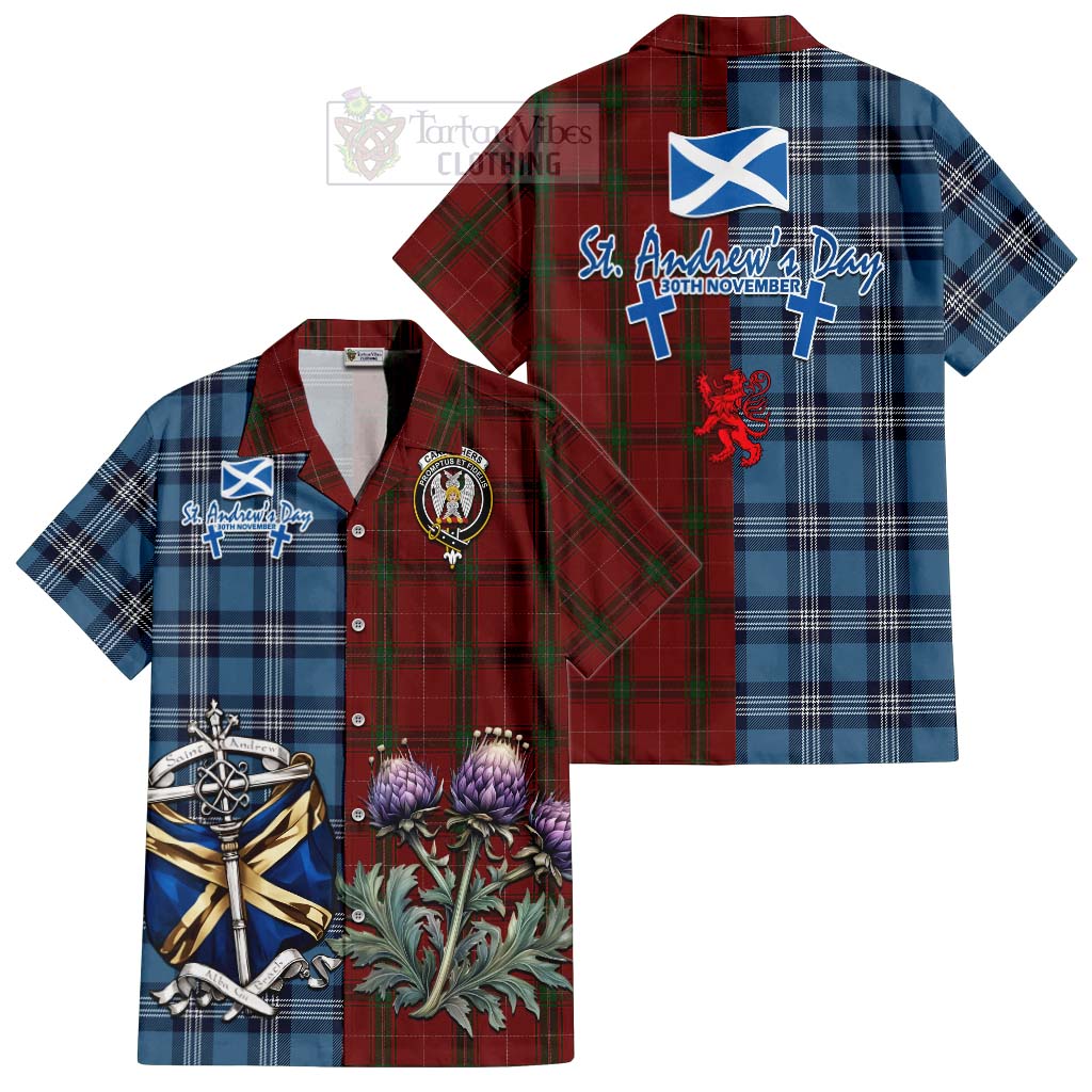 Tartan Vibes Clothing Carruthers Tartan Short Sleeve Button Shirt Happy St. Andrew's Day Half Tartan Style