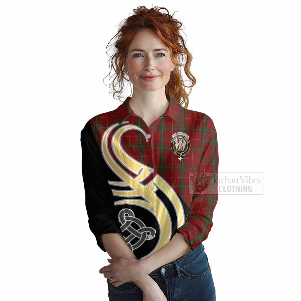 Tartan Vibes Clothing Carruthers Tartan Women's Casual Shirt with Family Crest and Celtic Symbol Style