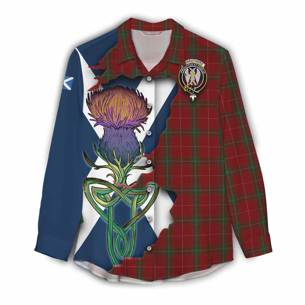 Tartan Vibes Clothing Carruthers Tartan Family Crest Women's Casual Shirt Scottish Thistle Celtic Inspired