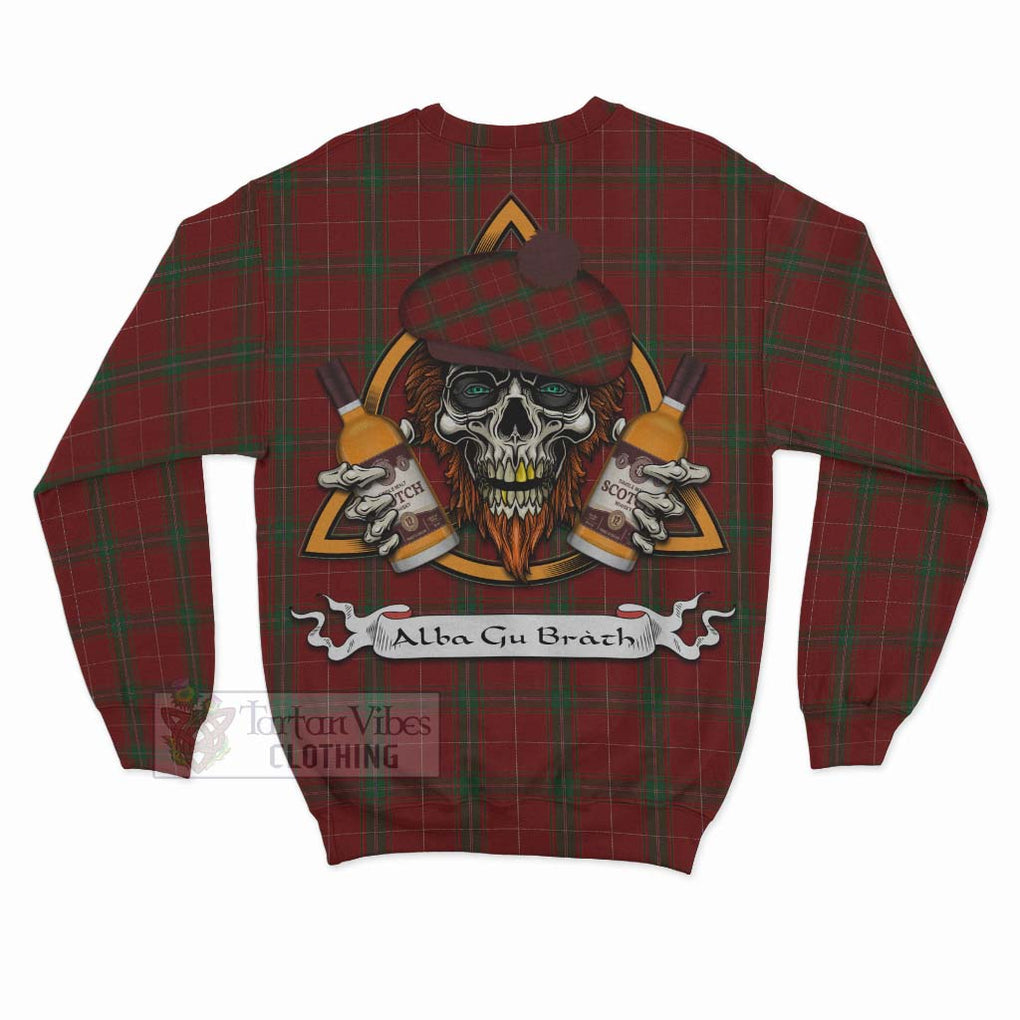 Tartan Vibes Clothing Carruthers Tartan Sweatshirt with Family Crest and Bearded Skull Holding Bottles of Whiskey