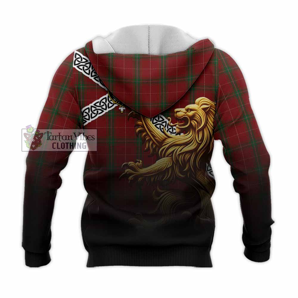Tartan Vibes Clothing Carruthers Crest Tartan Knitted Hoodie with Golden Lion Emblem Celtic Style