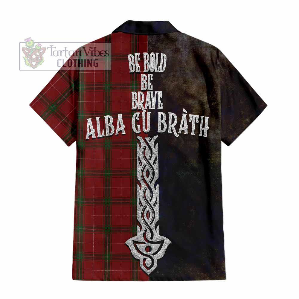 Tartan Vibes Clothing Carruthers Tartan Family Crest Short Sleeve Button Shirt Alba Gu Brath Be Brave Lion Ancient Style