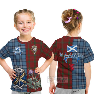Tartan Vibes Clothing Carruthers Tartan Kid T-Shirt Happy St. Andrew's Day Half Tartan Style